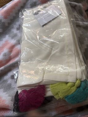 Threshold Cream Cotton Napkins with Multi-Color Tassel Accents set of 8